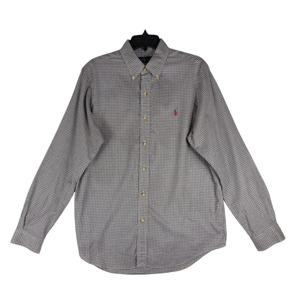 Ralph Lauren Mens Medium Button Down Shirt Green Purple Tattersall Check Cotton